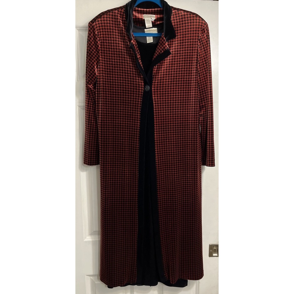 Coldwater Creek 2 Pc Womens PM Black Velvet Duster Dress Houndstooth‎ Whimsigoth